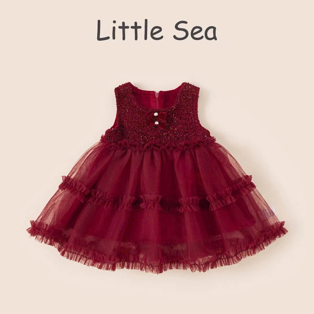 Sét váy dạ phối voan đỏ kèm áo bé gái