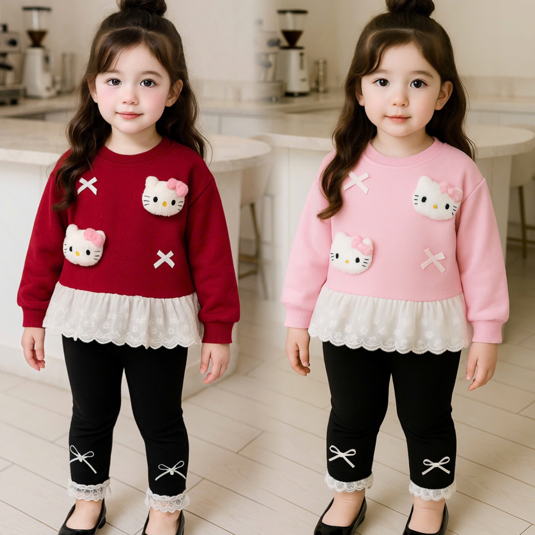 Sét bộ áo nỉ lót nhung mịn quần legging bé gái