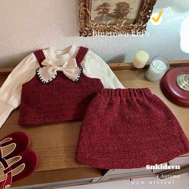 Sét 3 chi tiết dạ đỏ kèm áo bé gái