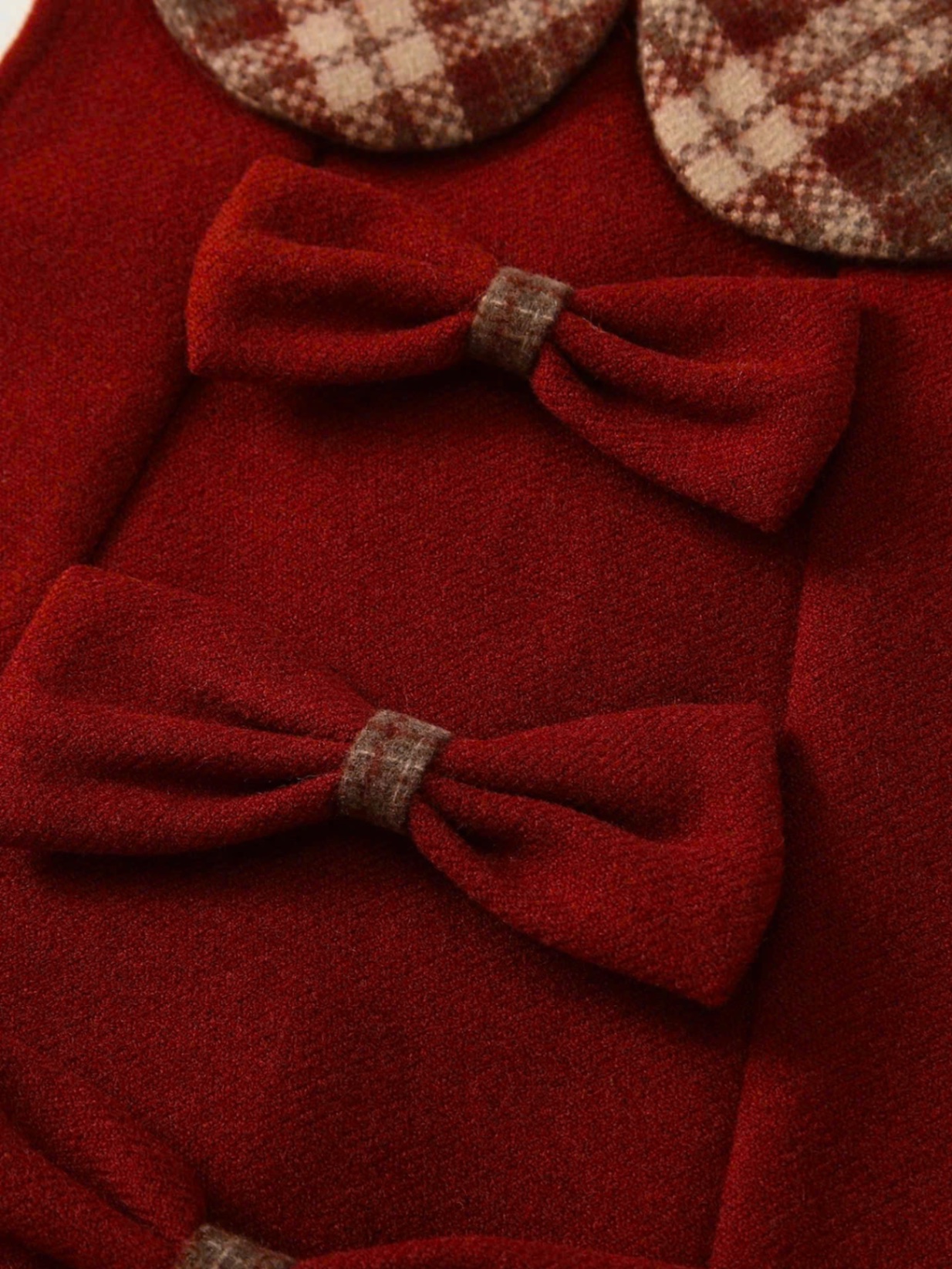 Váy dạ đỏ 3 nơ cổ tròn bé gái