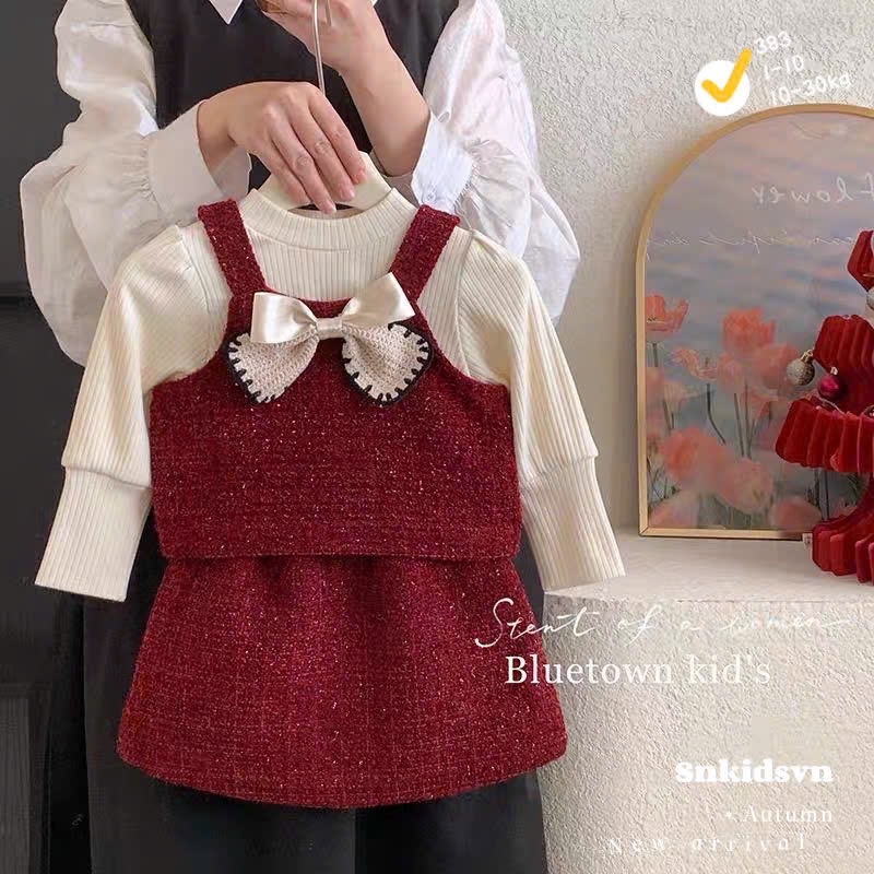 Sét 3 chi tiết dạ đỏ kèm áo bé gái