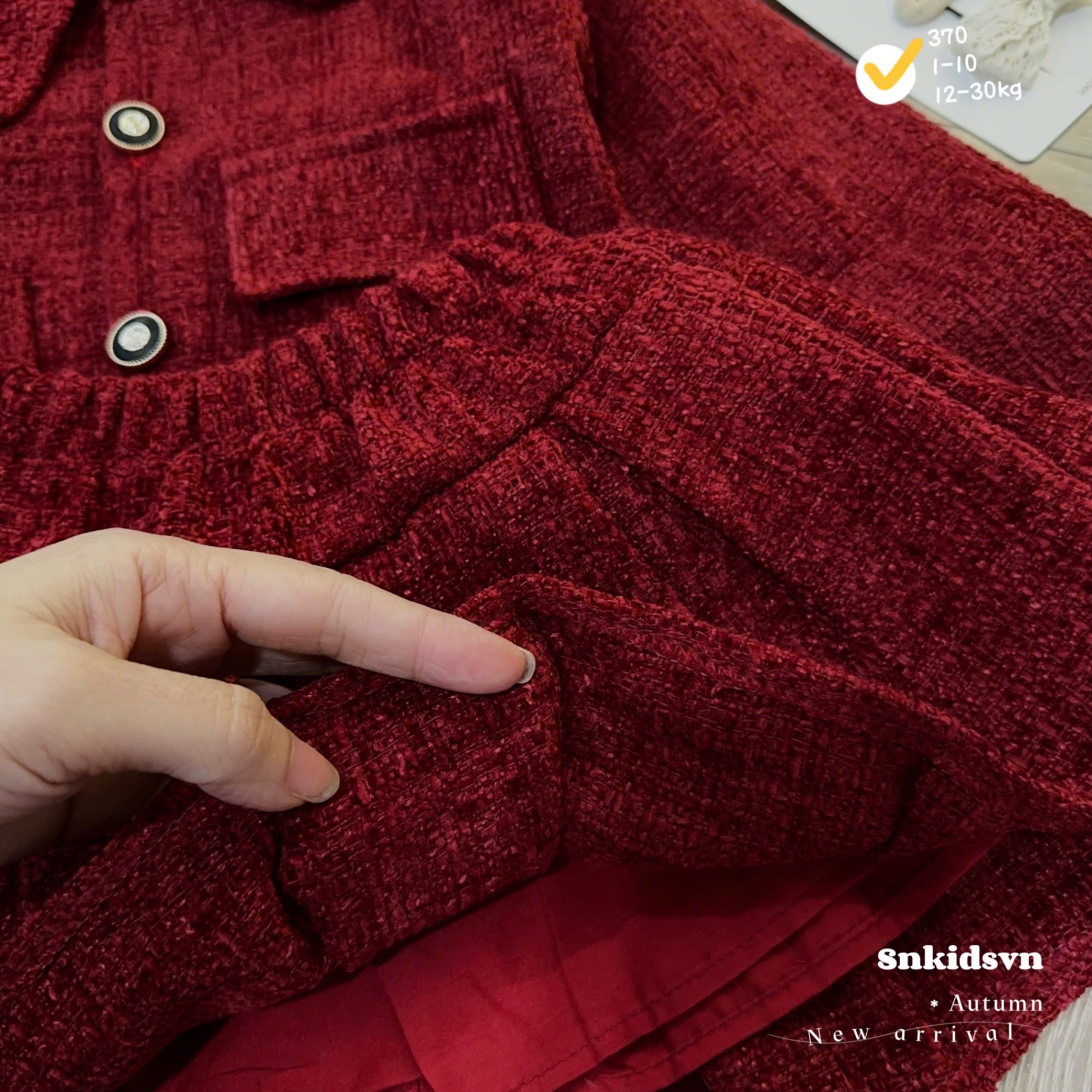 Sét dạ đỏ đính tai thỏ cv dập ly sn