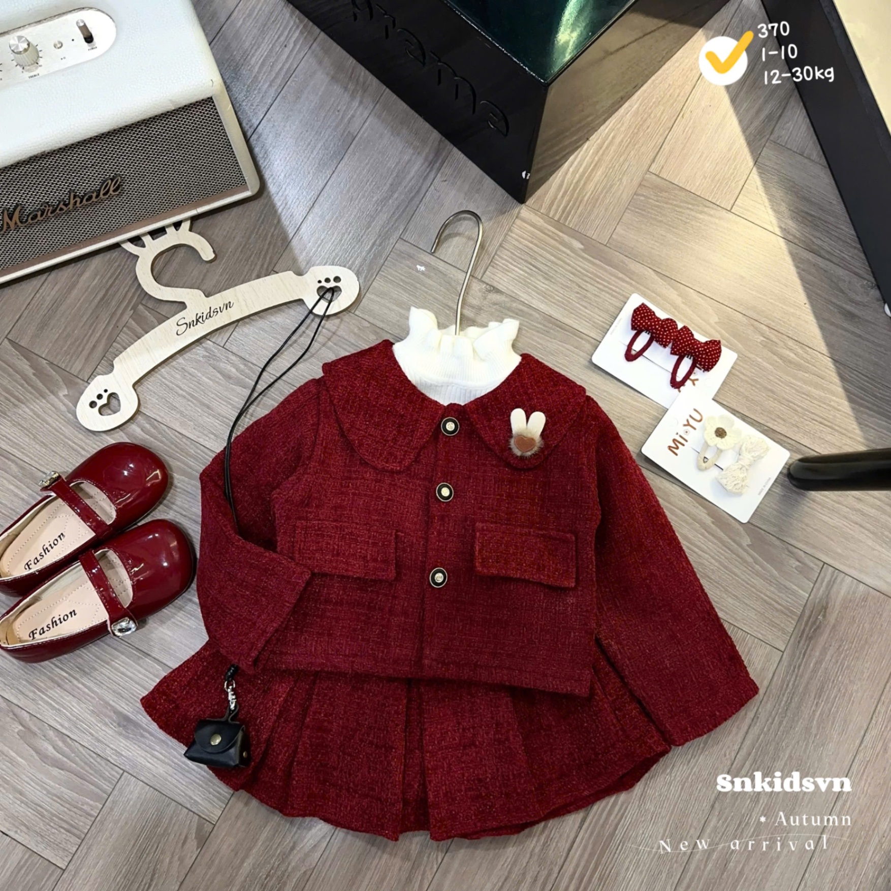 Sét dạ đỏ đính tai thỏ cv dập ly sn