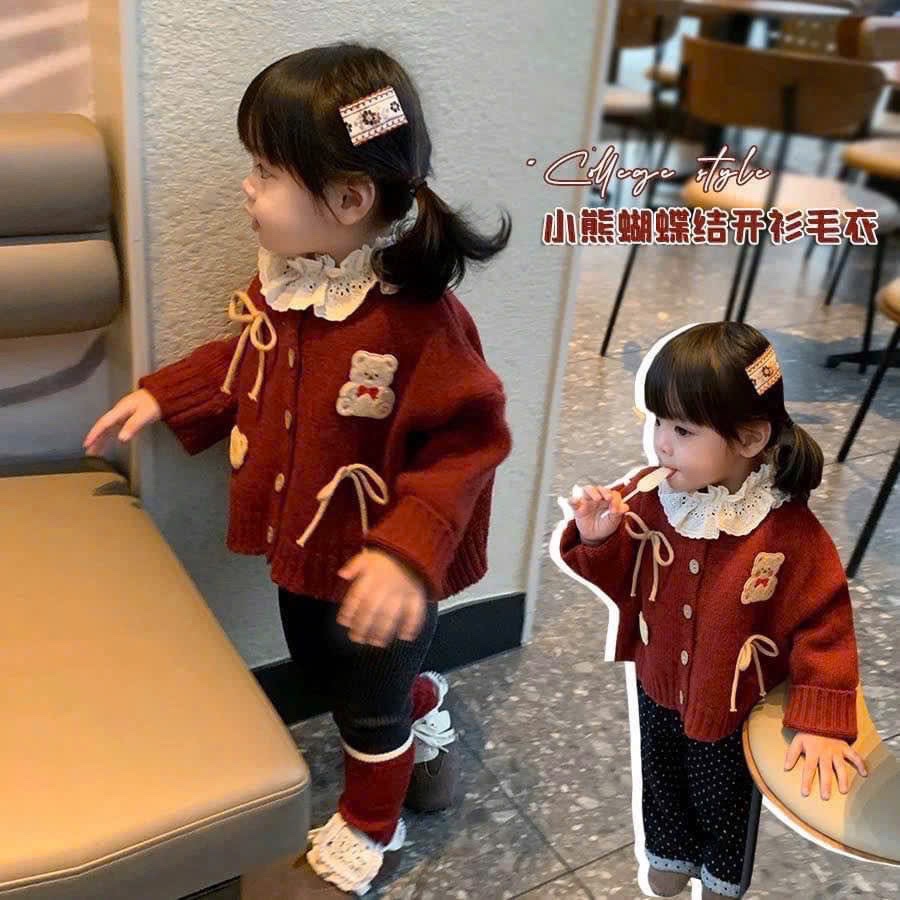 Sét bộ tăm gấu đỏ quần legging bé gái