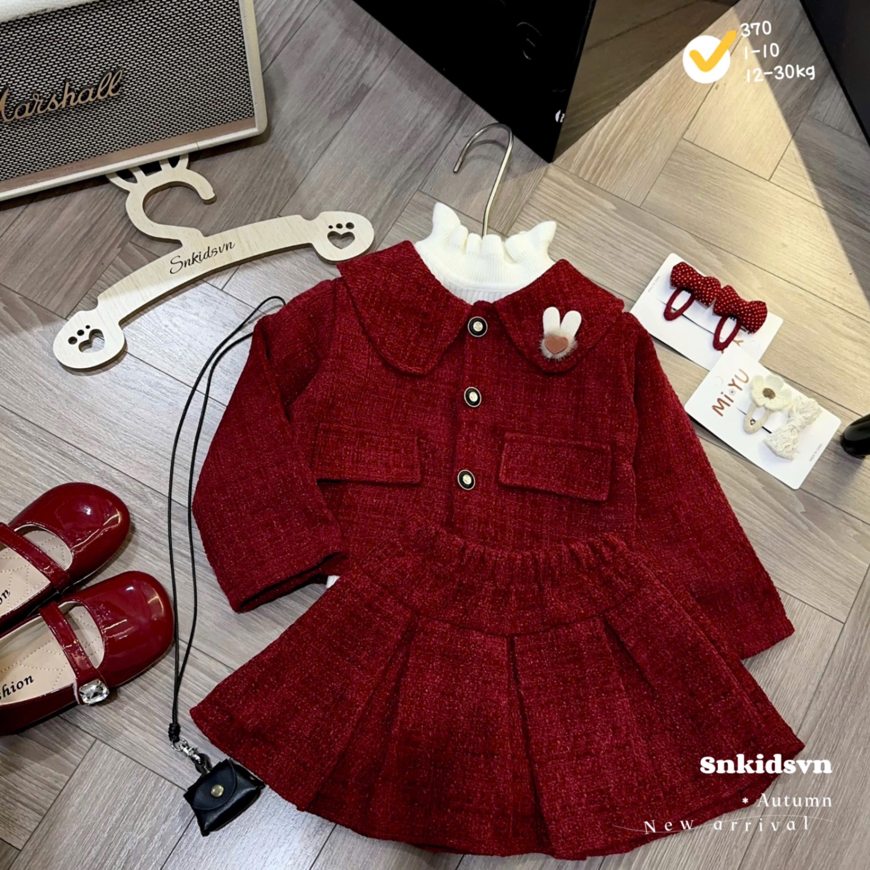 Sét dạ đỏ đính tai thỏ cv dập ly sn