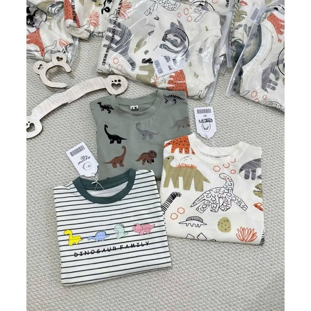 Sét 3 bộ cotton dài tay khủng long cho bé