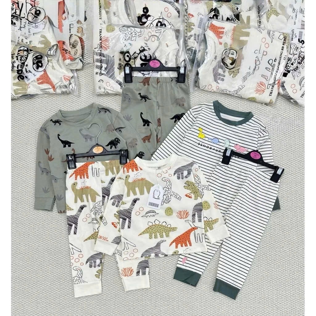 Sét 3 bộ cotton dài tay khủng long cho bé