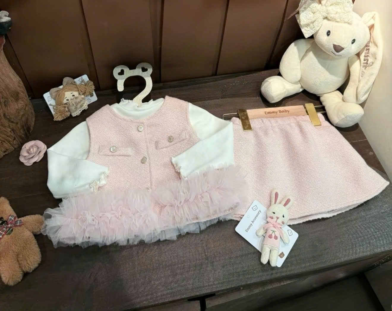 Sét dạ 3 chi tiết viền ren bé gái xk