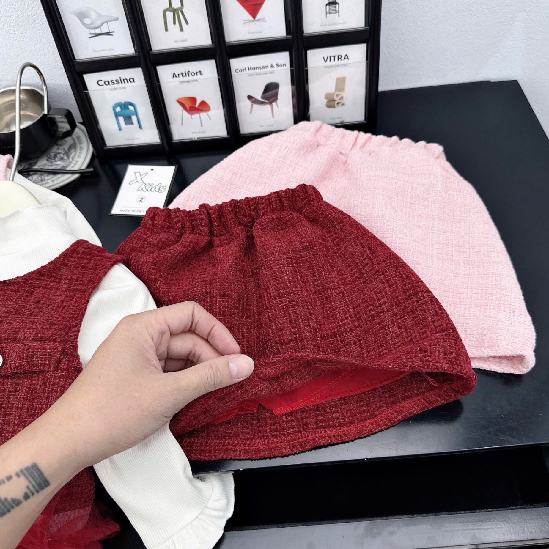 Sét dạ 3 chi tiết viền ren bé gái xk