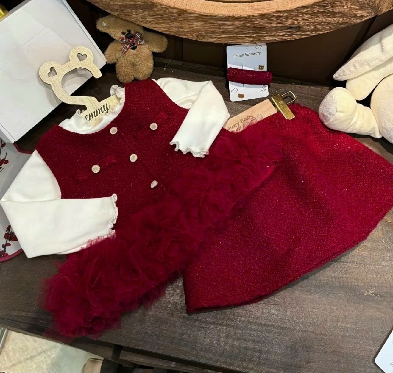 Sét dạ 3 chi tiết viền ren bé gái xk