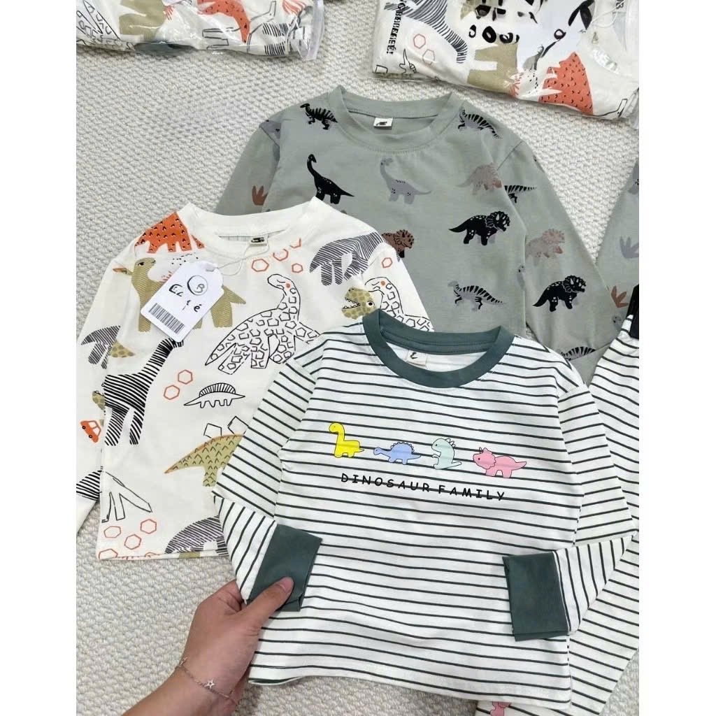 Sét 3 bộ cotton dài tay khủng long cho bé