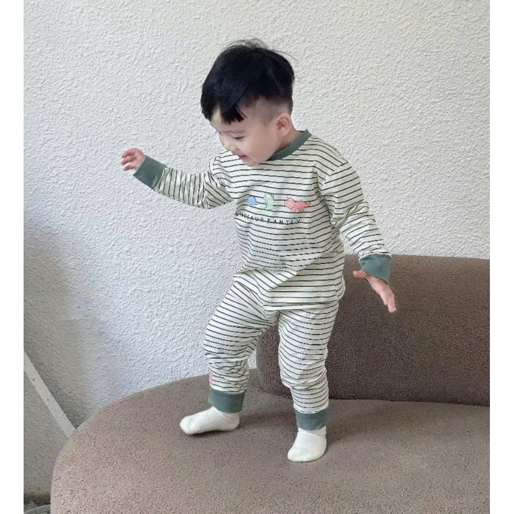 Sét 3 bộ cotton dài tay khủng long cho bé