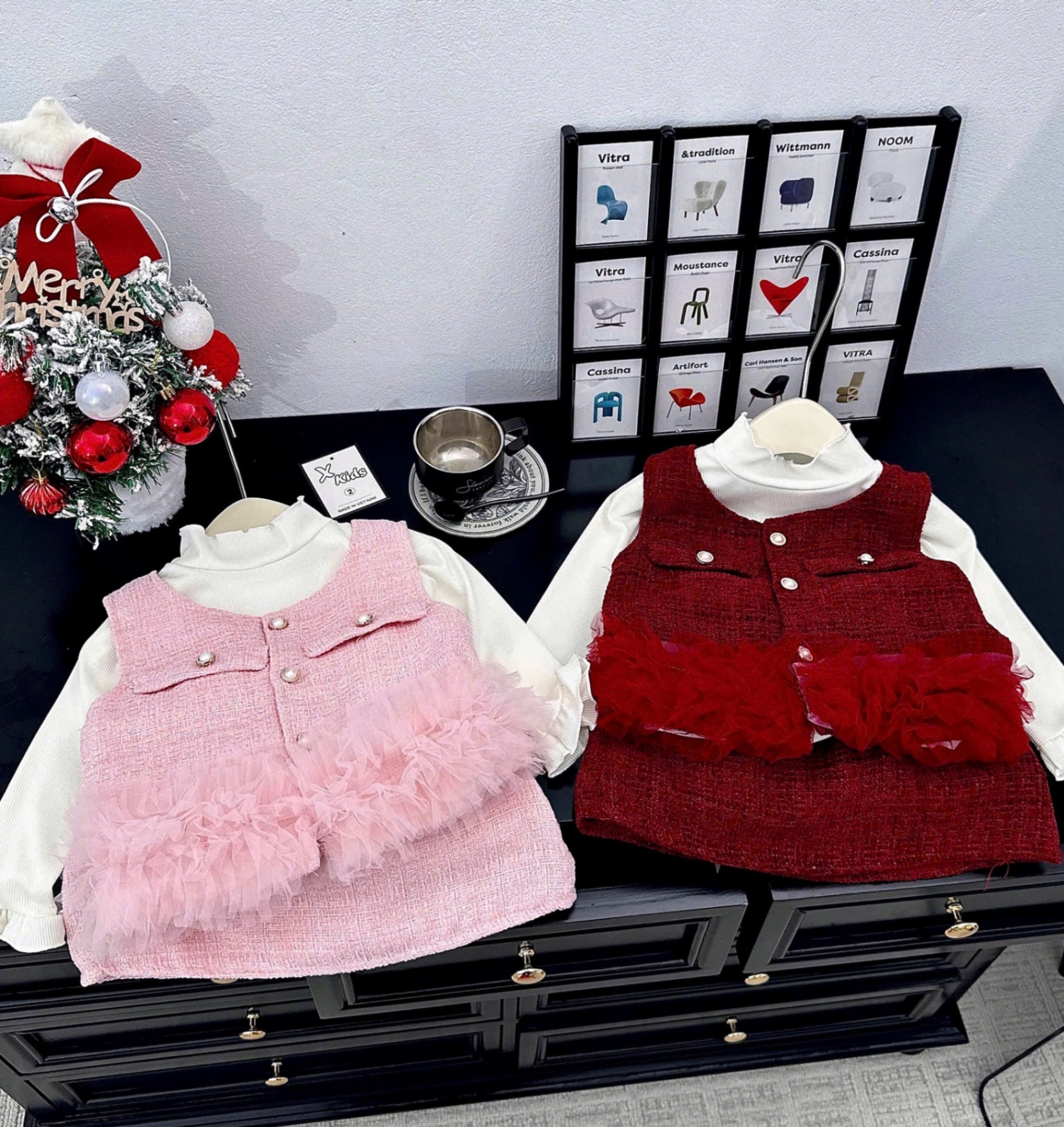 Sét dạ 3 chi tiết viền ren bé gái xk