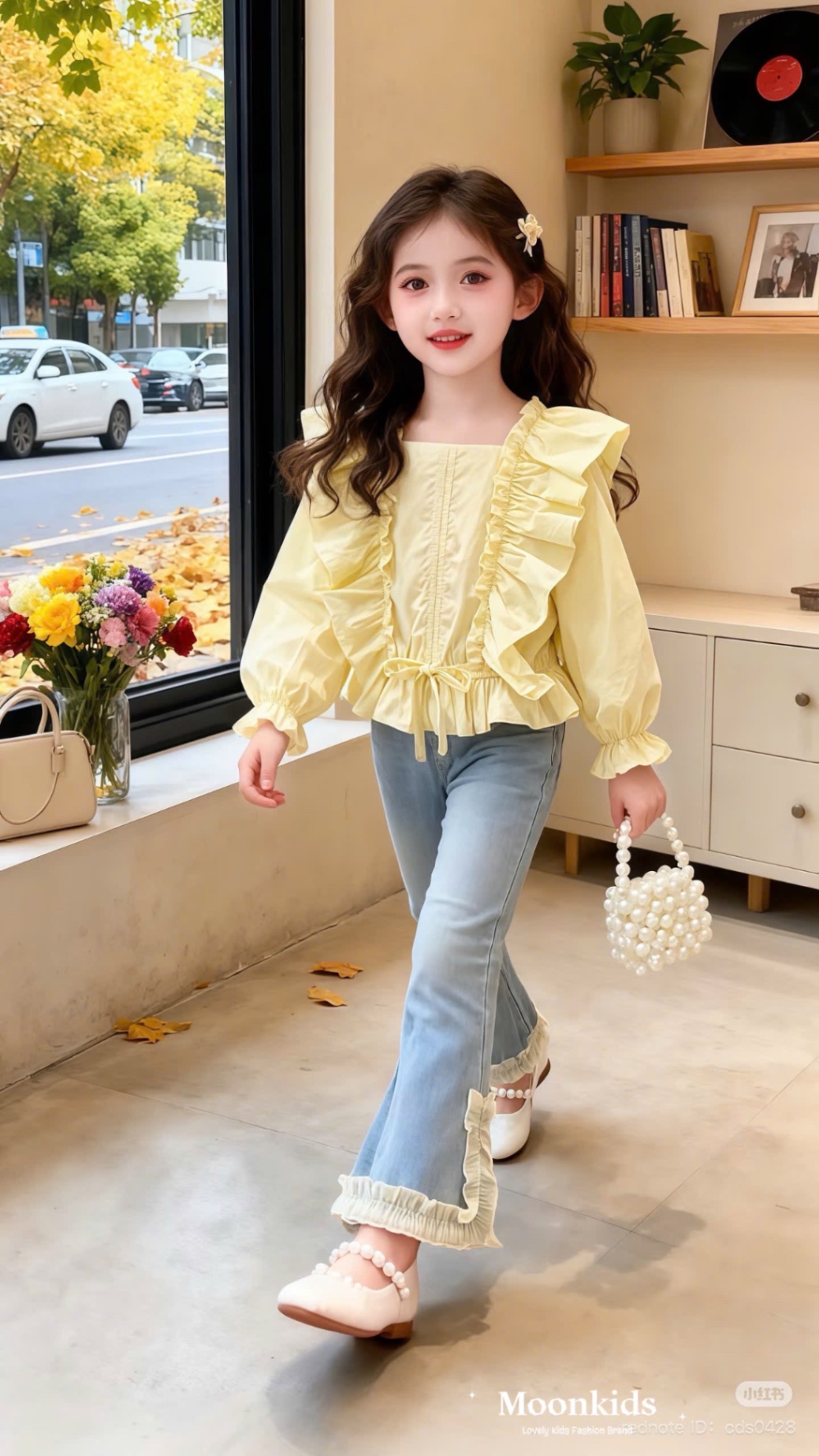 Sét áo bèo vàng quàn bò gấu ren bé gái