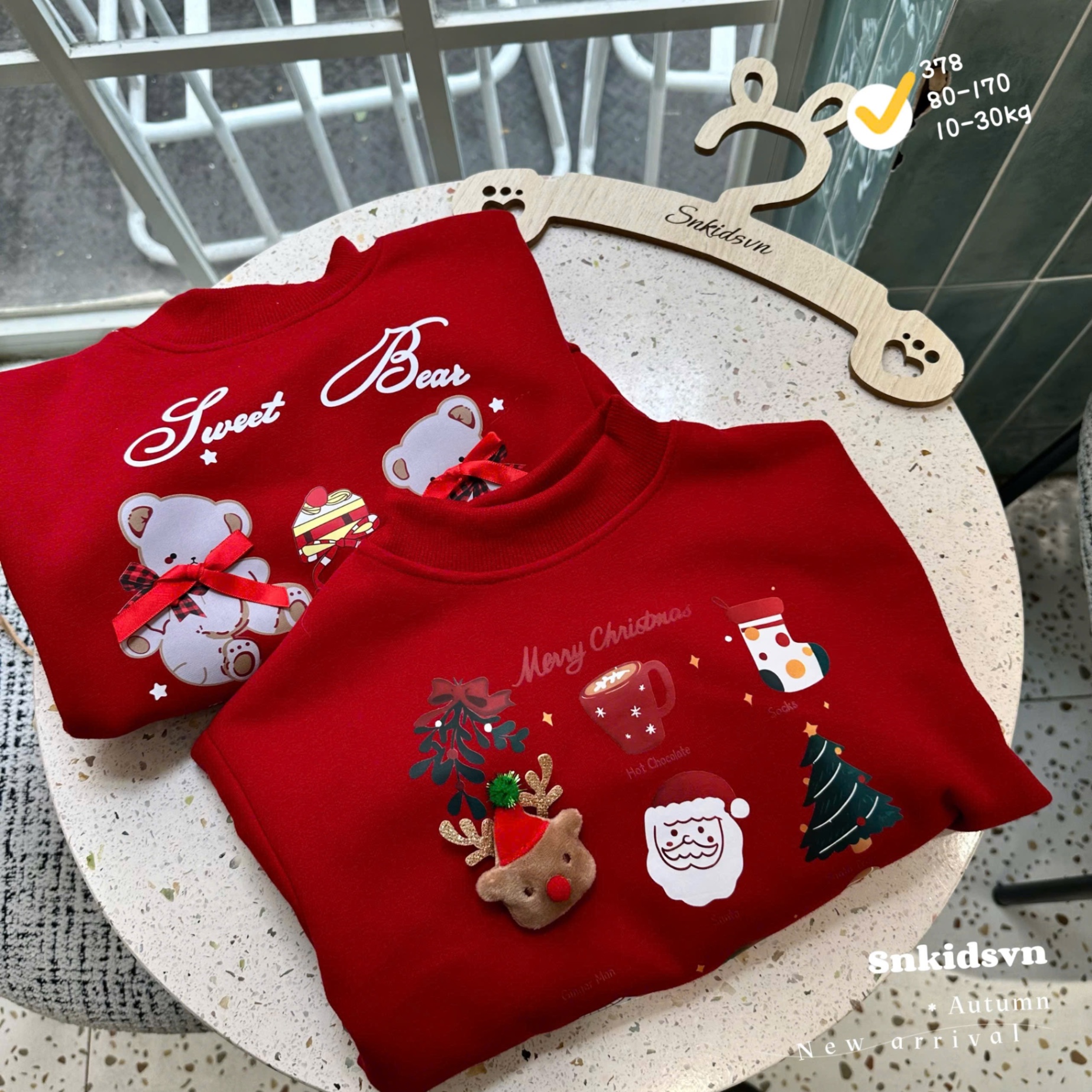 Áo nỉ 2 da noel cho bé trai gái