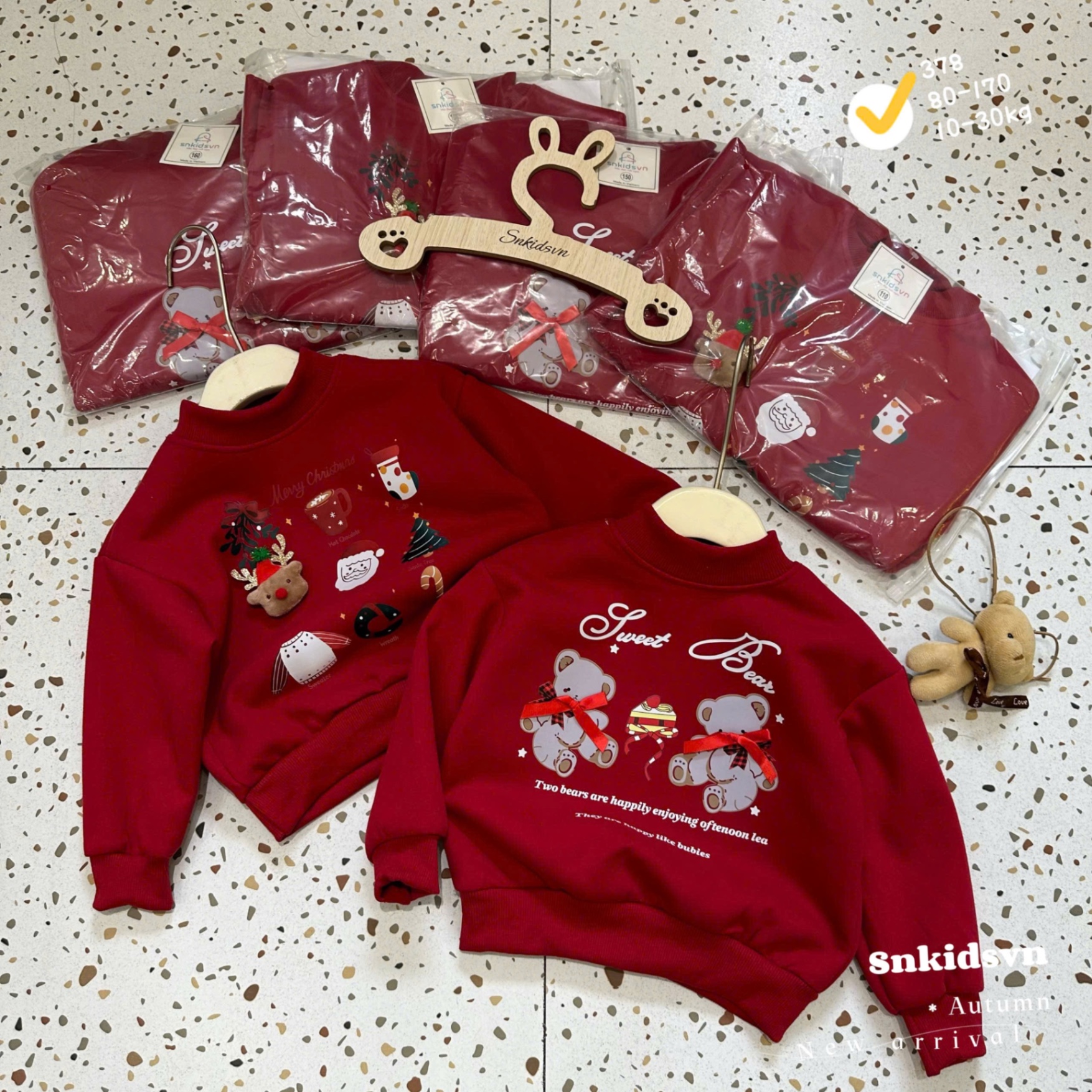 Áo nỉ 2 da noel cho bé trai gái