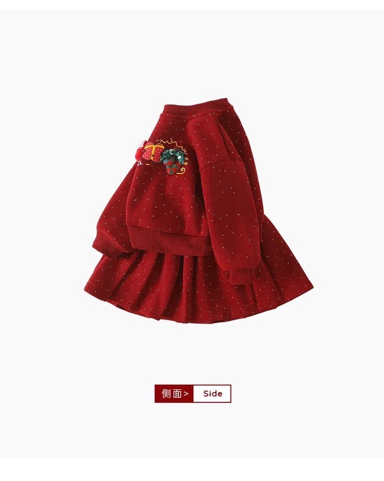 Sét bộ nỉ lót lông nhung mịn noel đỏ cv dập ly bé gái