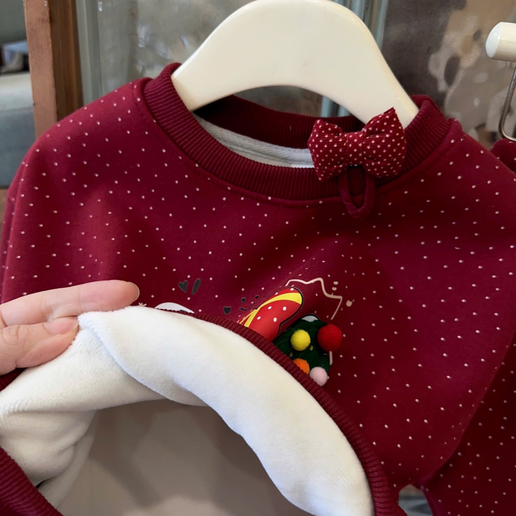 Sét bộ nỉ lót lông nhung mịn noel đỏ cv dập ly bé gái