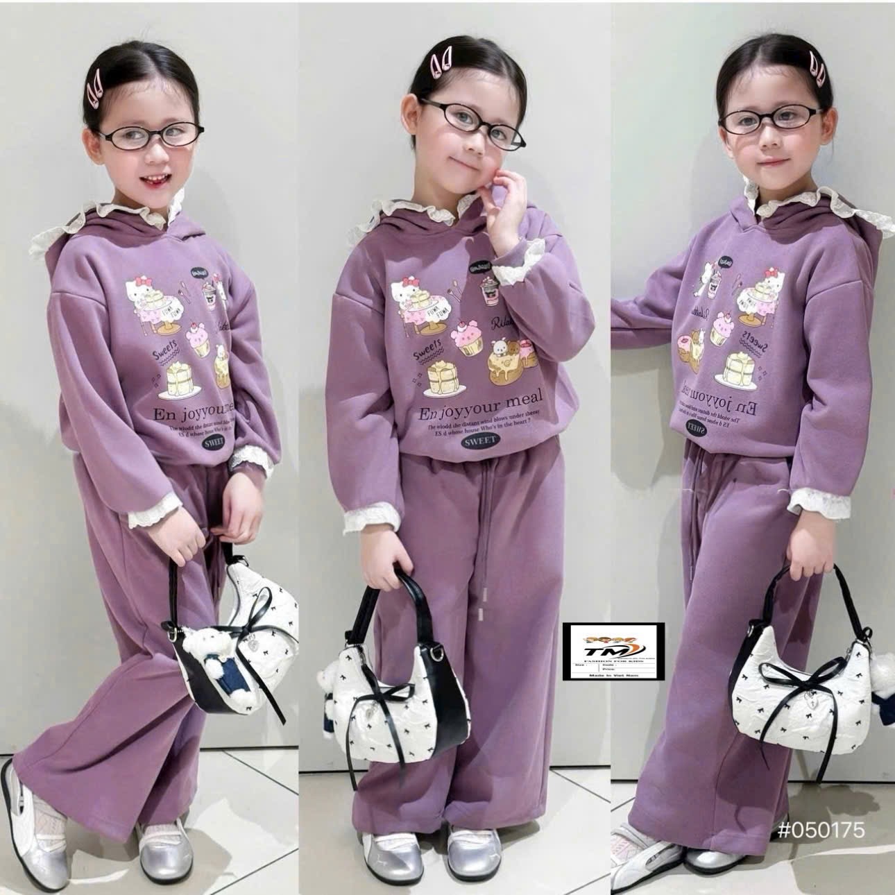 Sét bộ nỉ mũ vien ren quần xuông bé gái