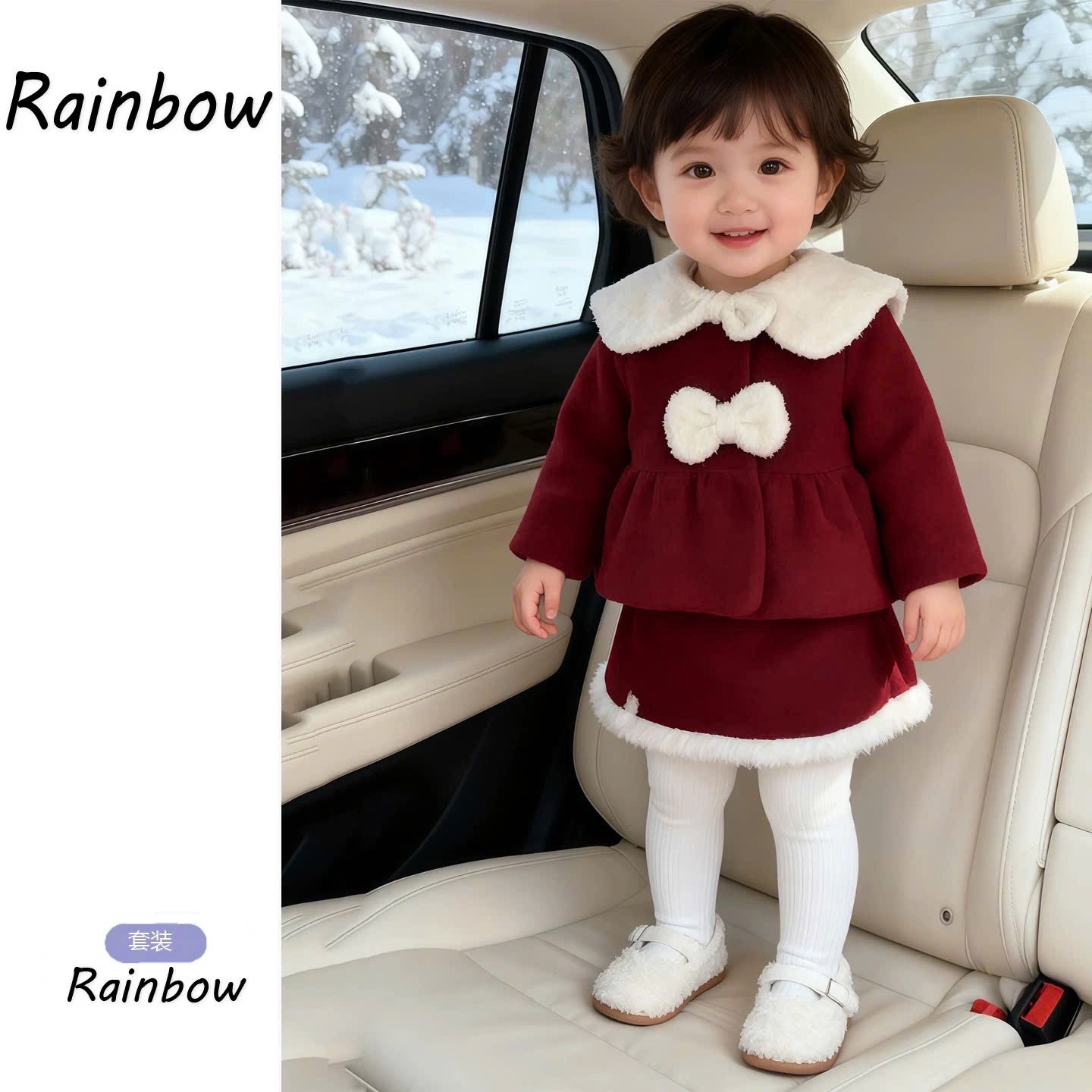 Sét dạ đỏ cổ lông cv chữ a cho bé gái