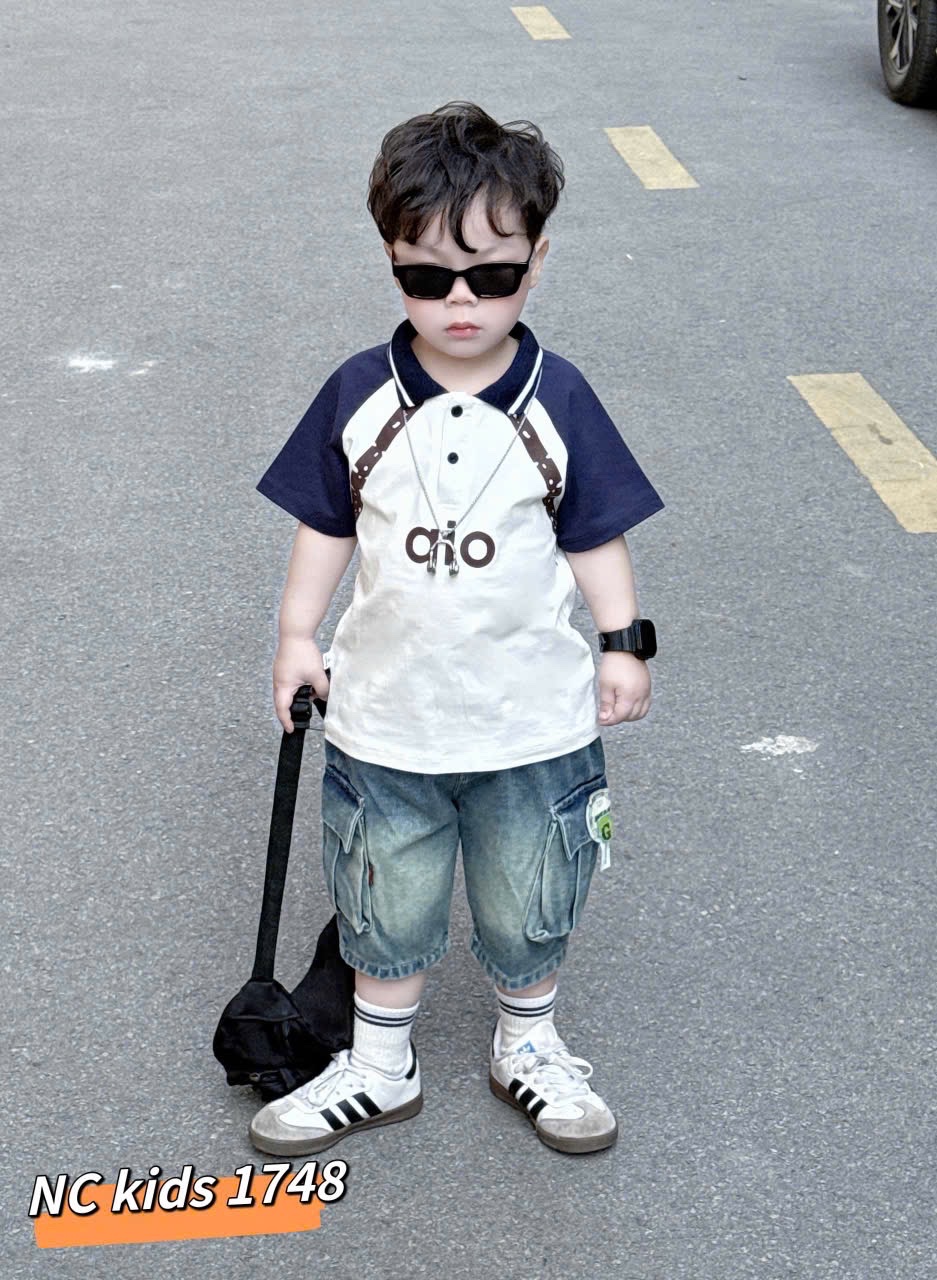 Sét bộ alo tay phối màu quần sooc bò bé trai