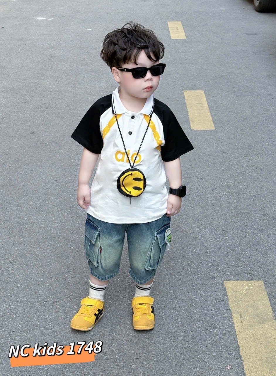 Sét bộ alo tay phối màu quần sooc bò bé trai