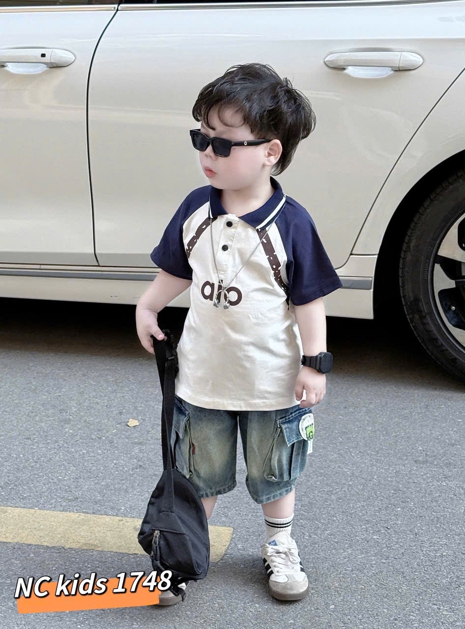 Sét bộ alo tay phối màu quần sooc bò bé trai