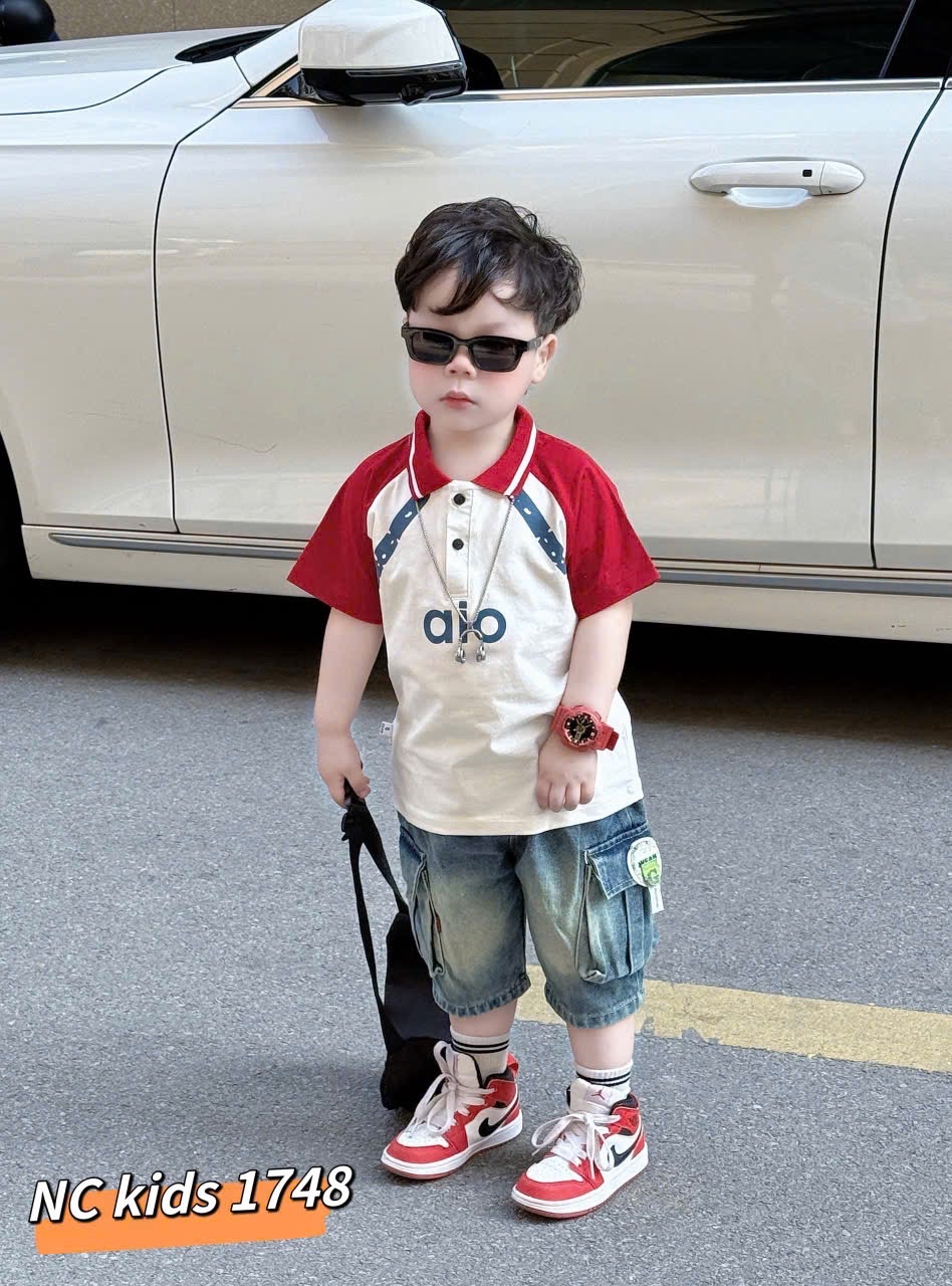 Sét bộ alo tay phối màu quần sooc bò bé trai