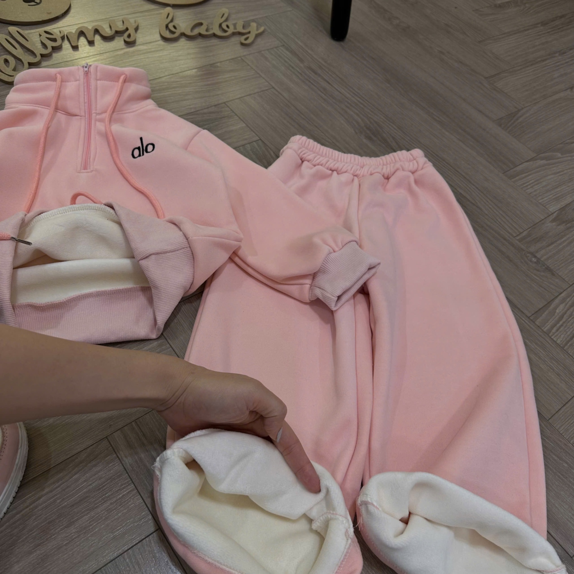 Bộ nỉ lót lông mịn alo quần xuông bé gái