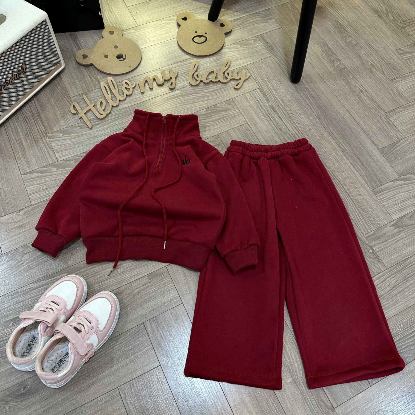 Bộ nỉ lót lông mịn alo quần xuông bé gái