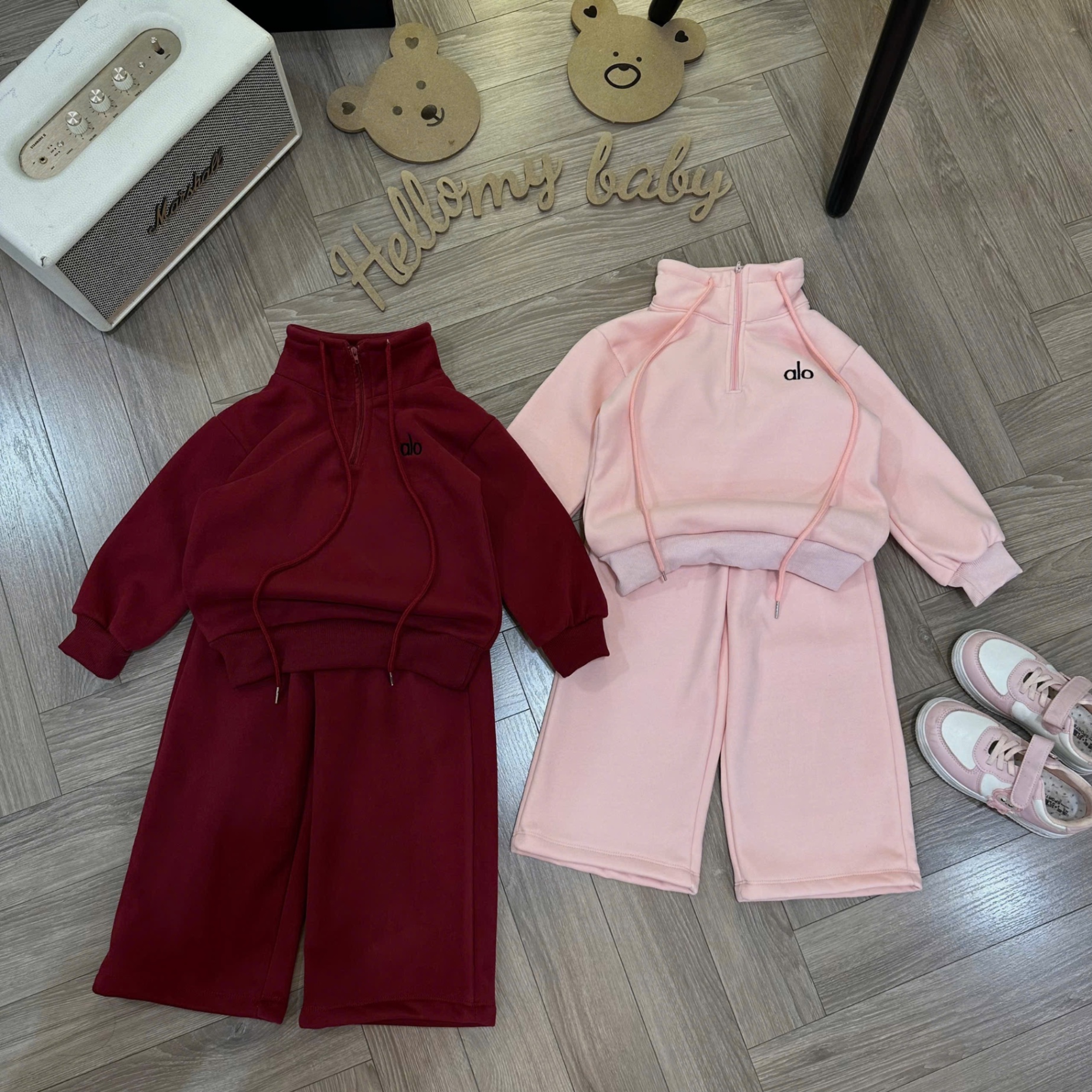 Bộ nỉ lót lông mịn alo quần xuông bé gái