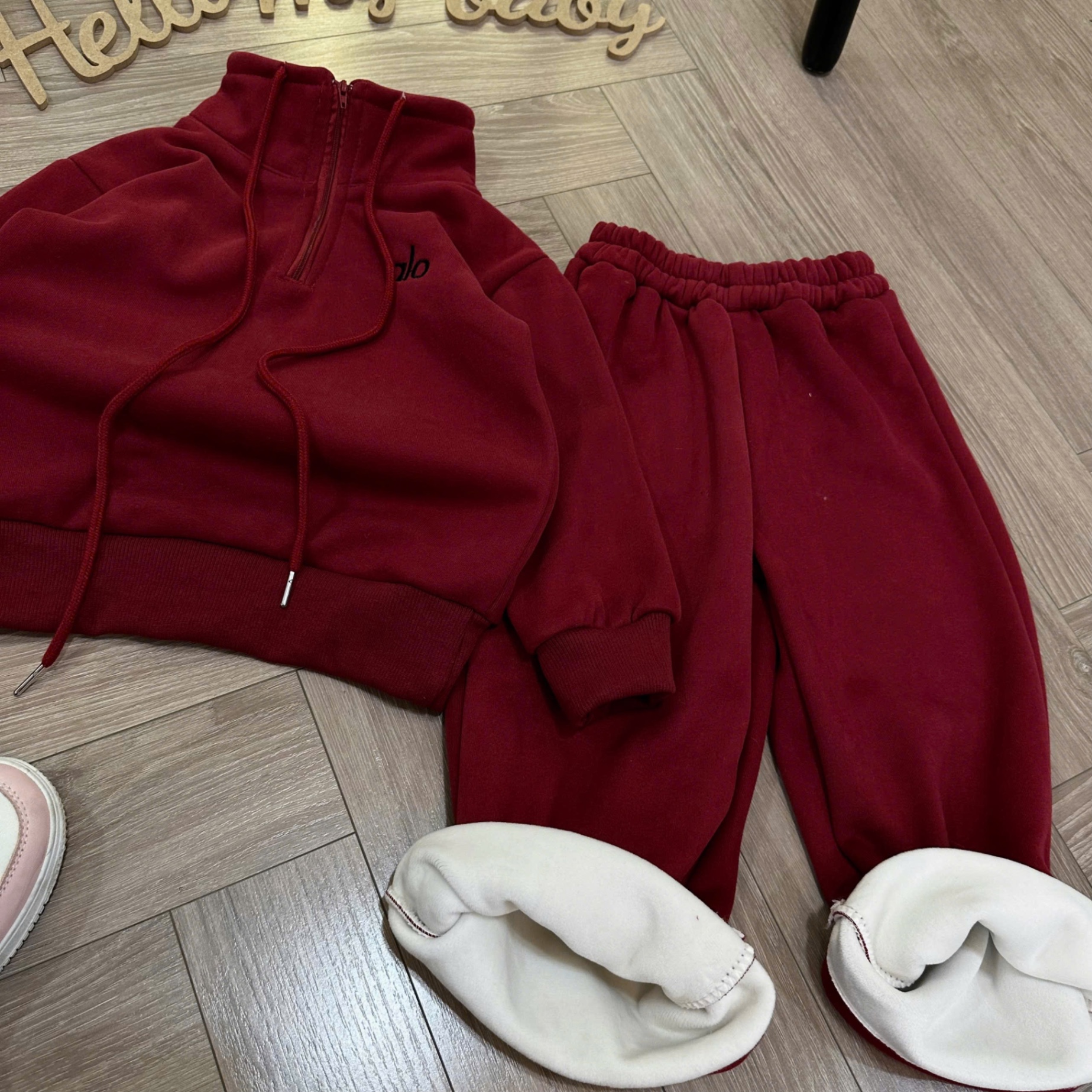 Bộ nỉ lót lông mịn alo quần xuông bé gái