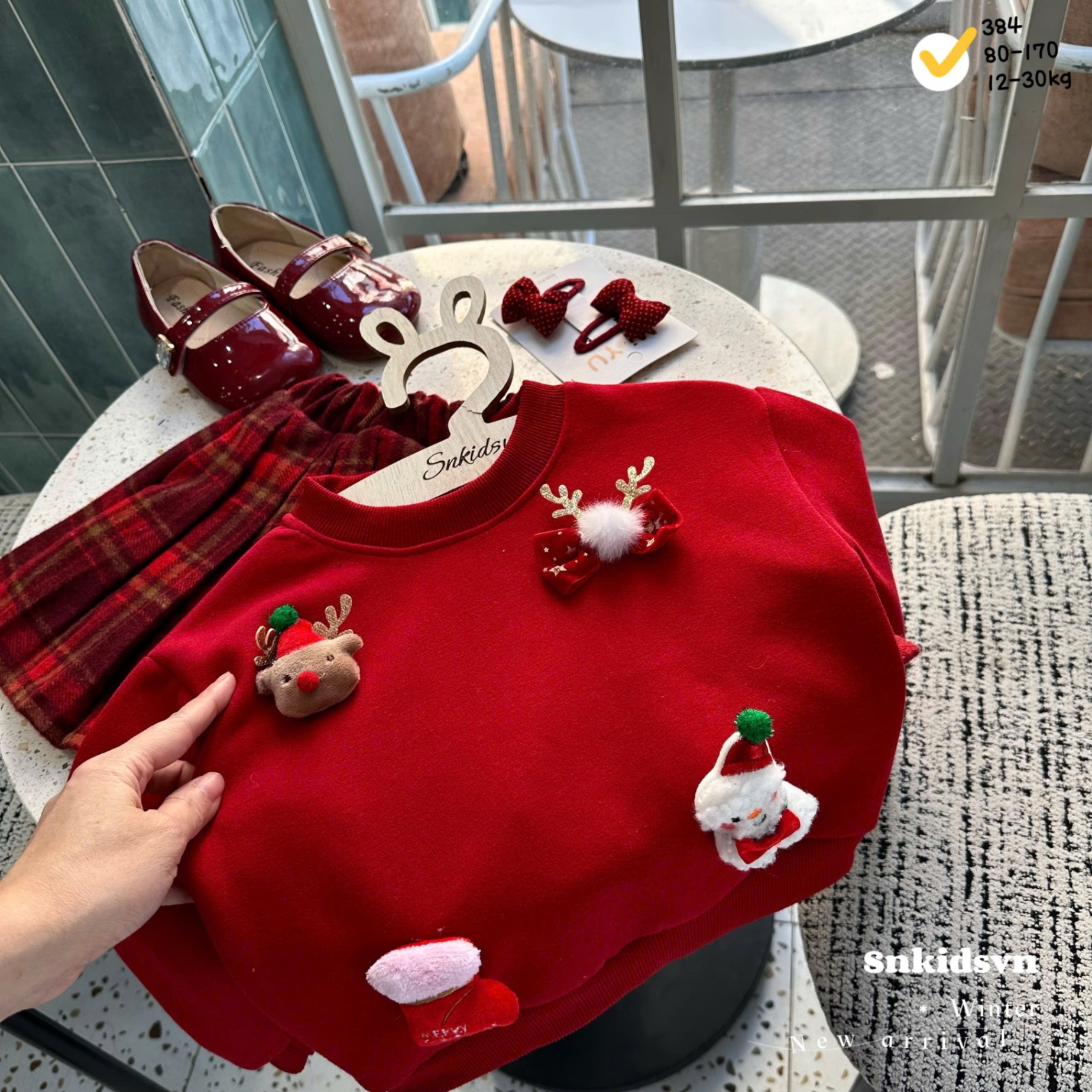 Sét áo nỉ hai da noel cv kẻ dạ đẹp bé gái
