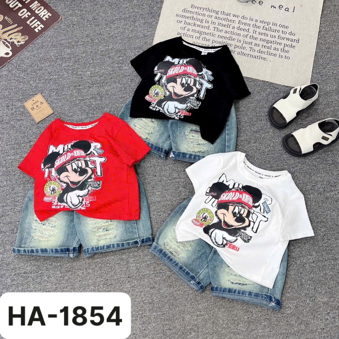 Sét bộ áo micky quần sooc bò bé trai