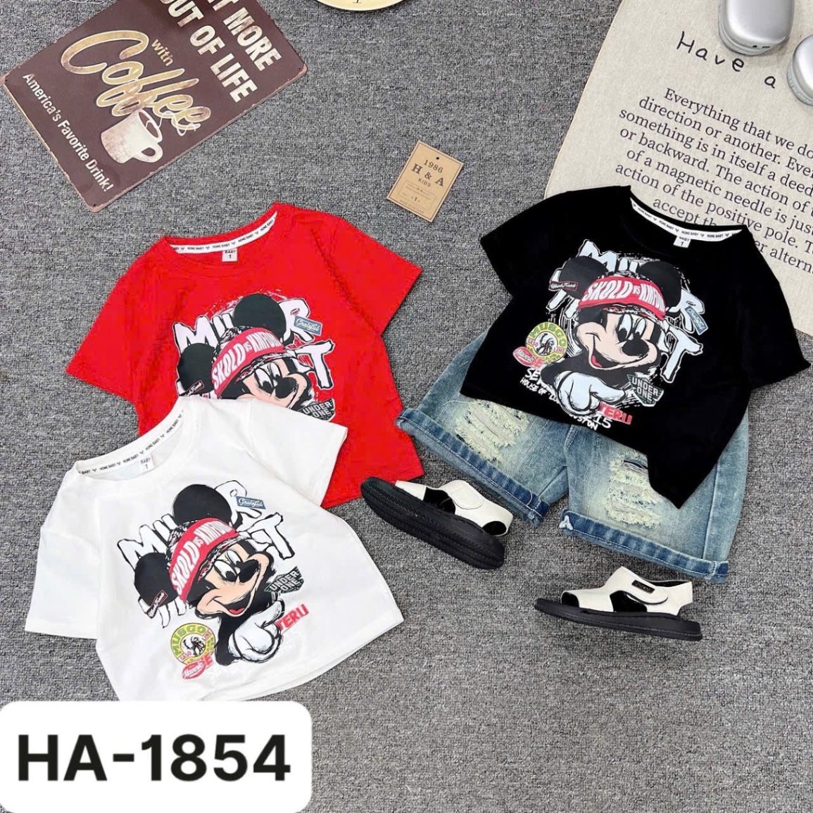 Sét bộ áo micky quần sooc bò bé trai