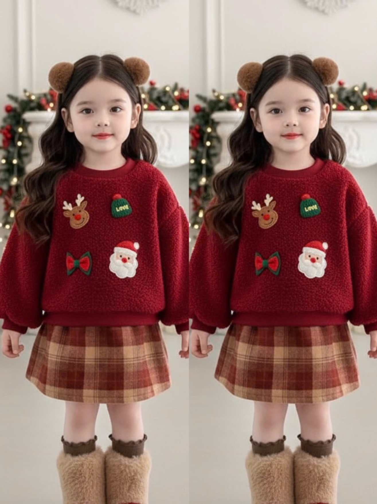 Sét áo lông noel cv kẻ caro bé gái