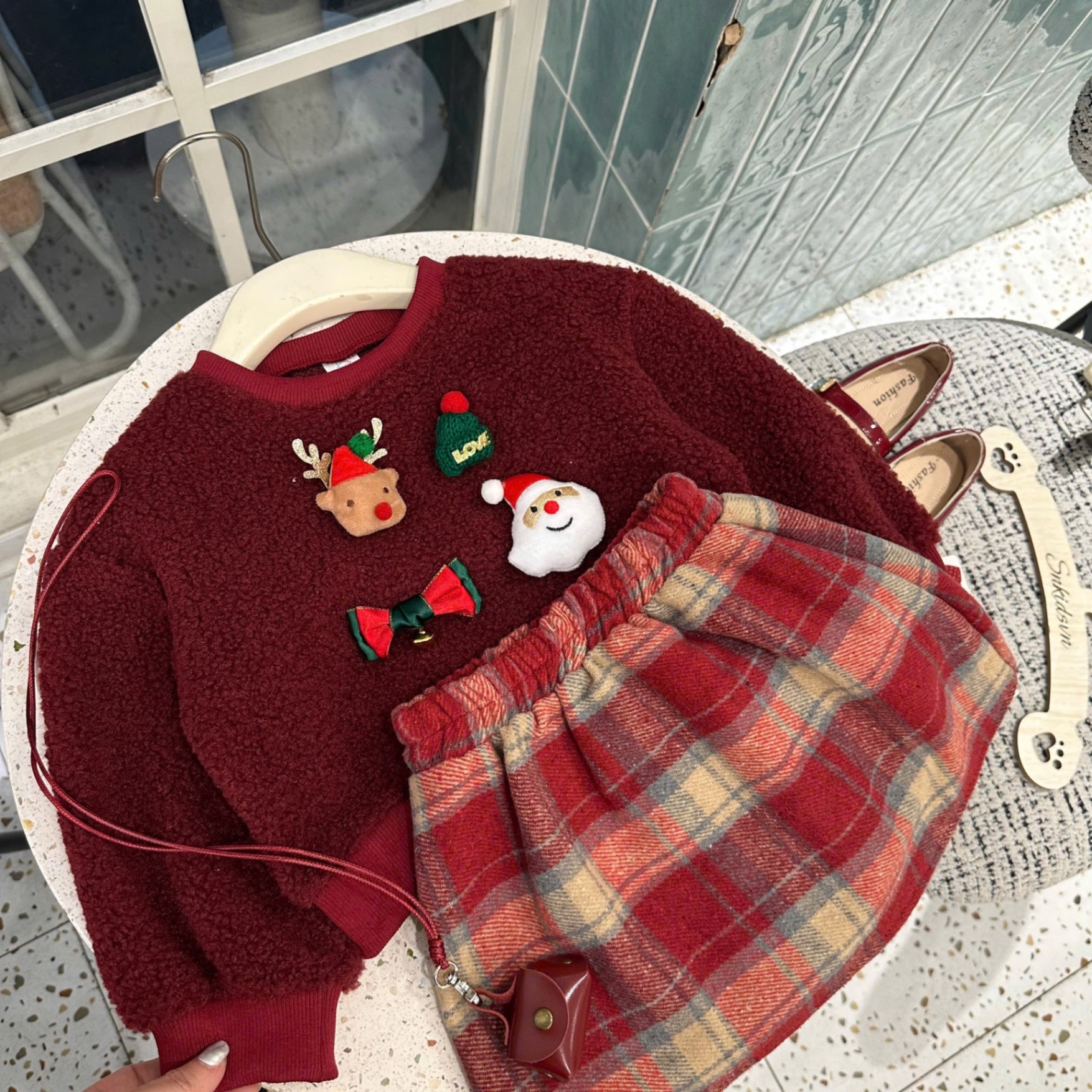 Sét áo lông noel cv kẻ caro bé gái