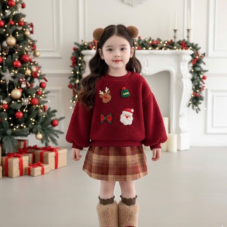 Sét áo lông noel cv kẻ caro bé gái