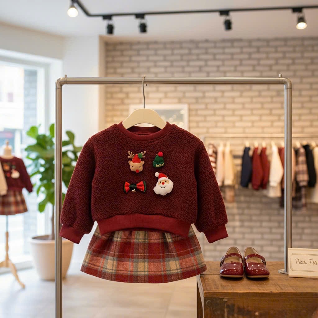 Sét áo lông noel cv kẻ caro bé gái