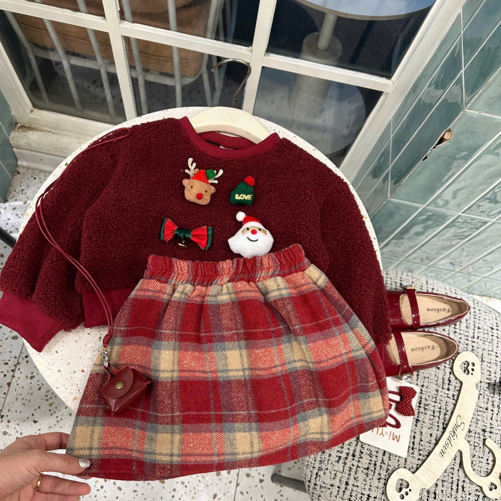 Sét áo lông noel cv kẻ caro bé gái