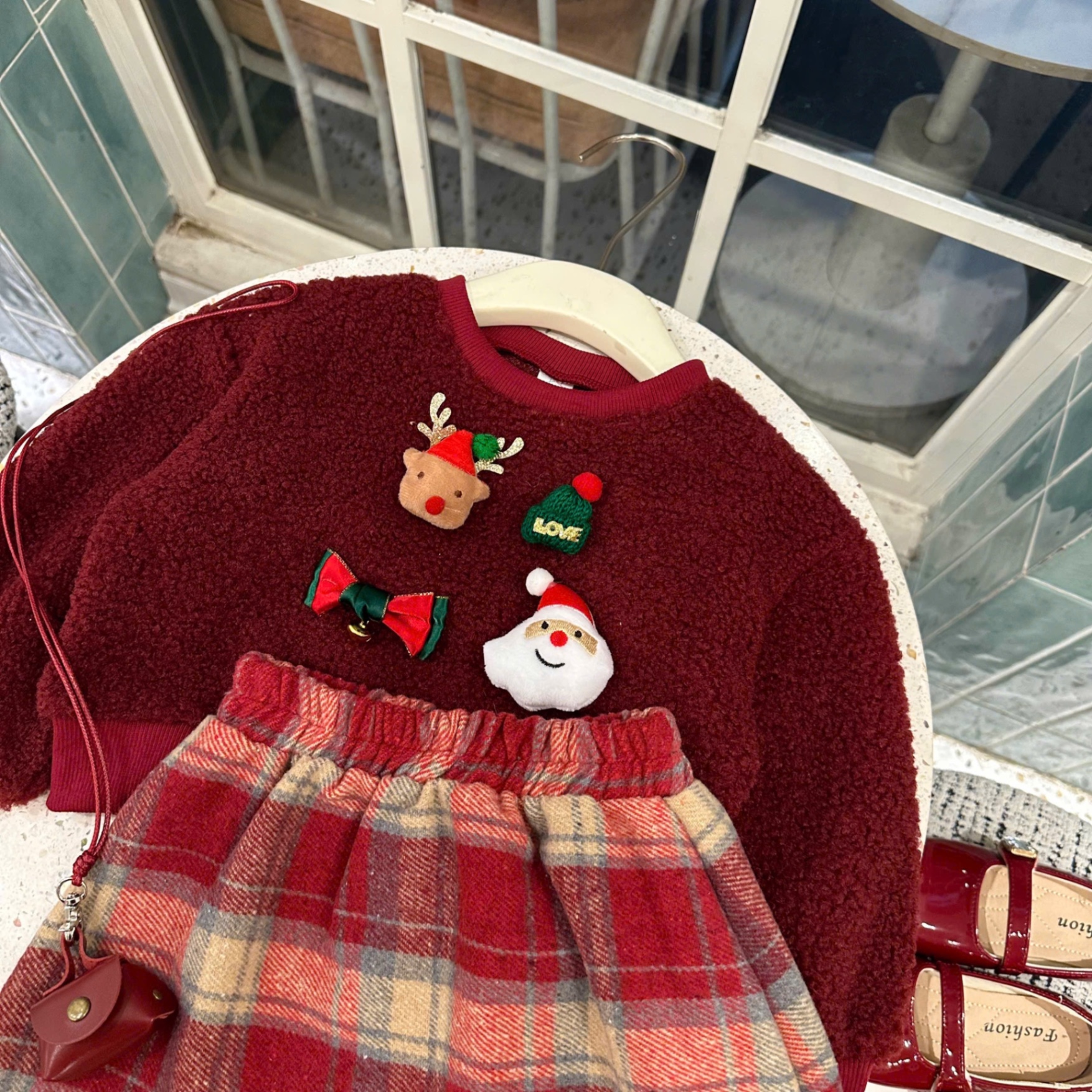 Sét áo lông noel cv kẻ caro bé gái