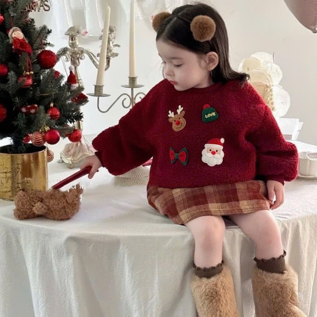 Sét áo lông noel cv kẻ caro bé gái