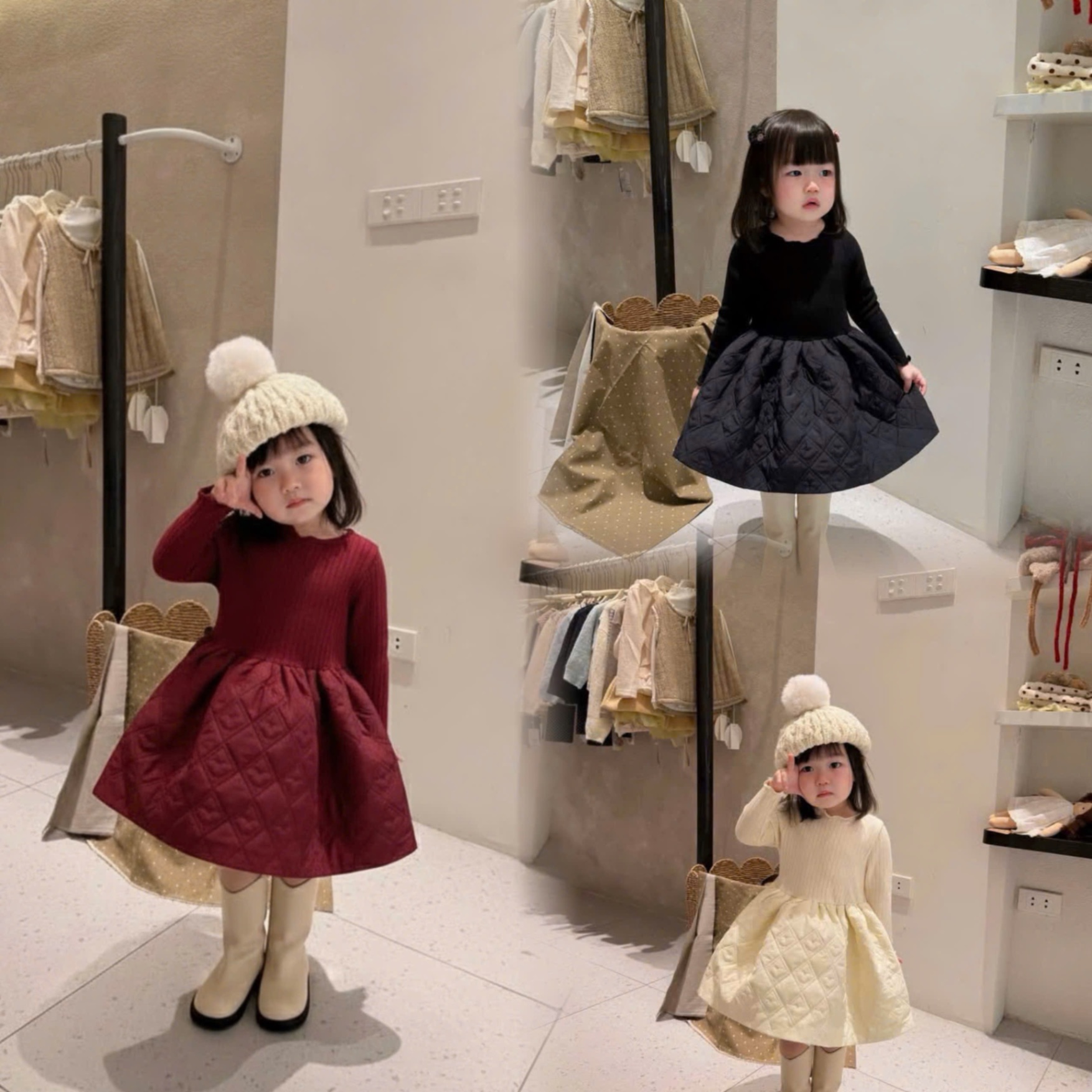 Váy tăm len phối thân bồng bé gái