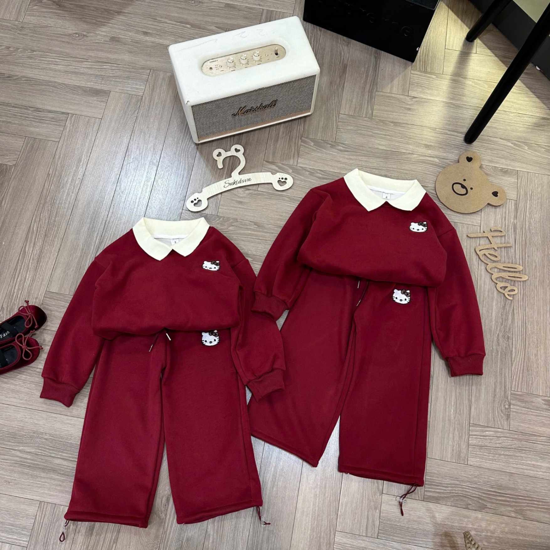 Sét bộ nỉ lót lông mịn kitty đỏ quần xuông bé gái