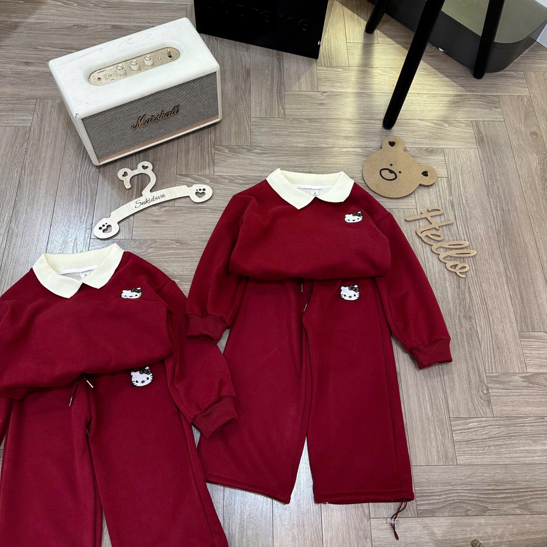 Sét bộ nỉ lót lông mịn kitty đỏ quần xuông bé gái