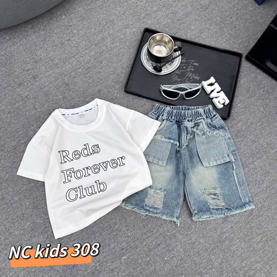 Sét bộ áo forever quần bò rách bé trai