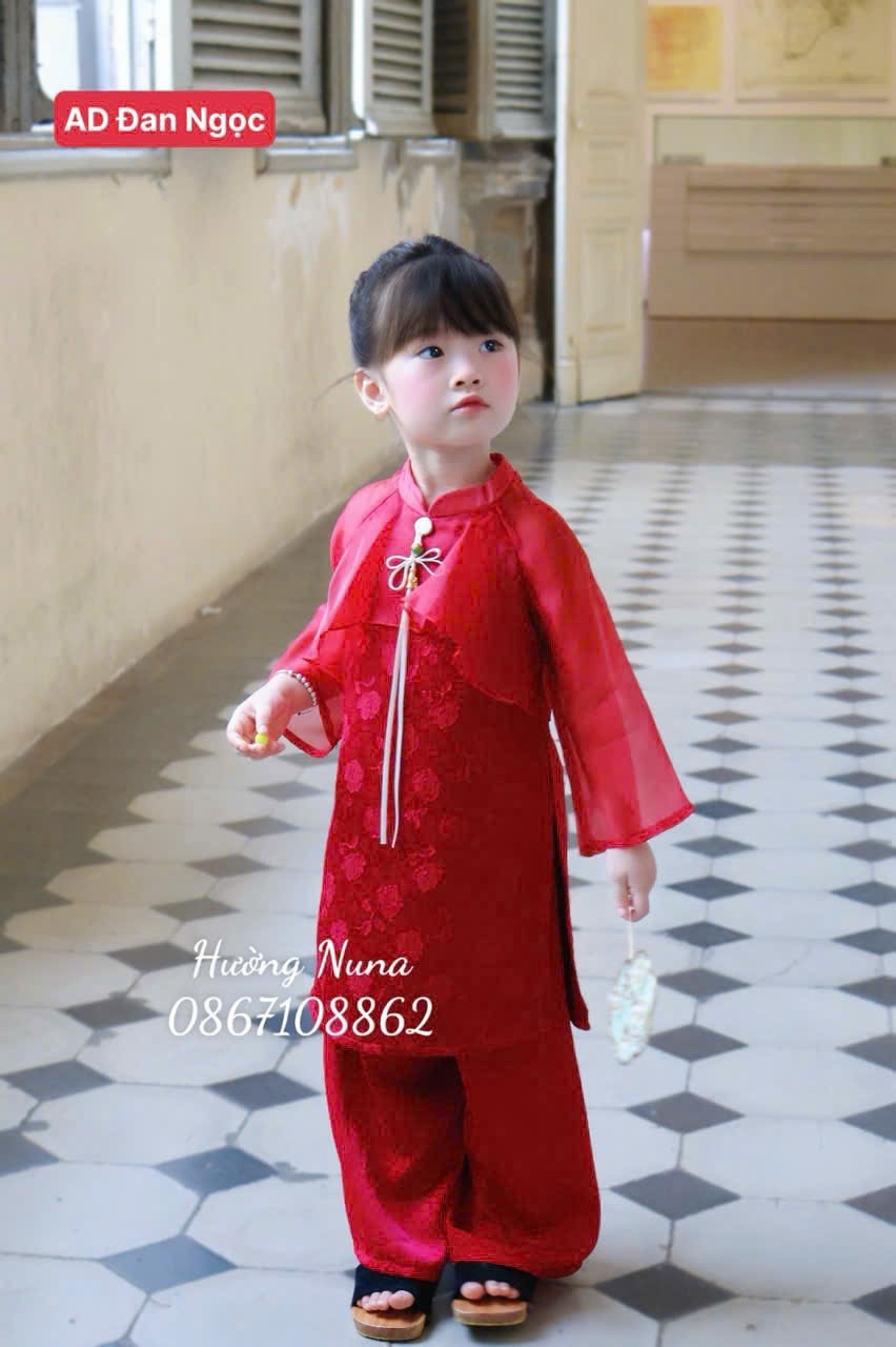 Sét áo dài gấm phối tơ bé gái lt