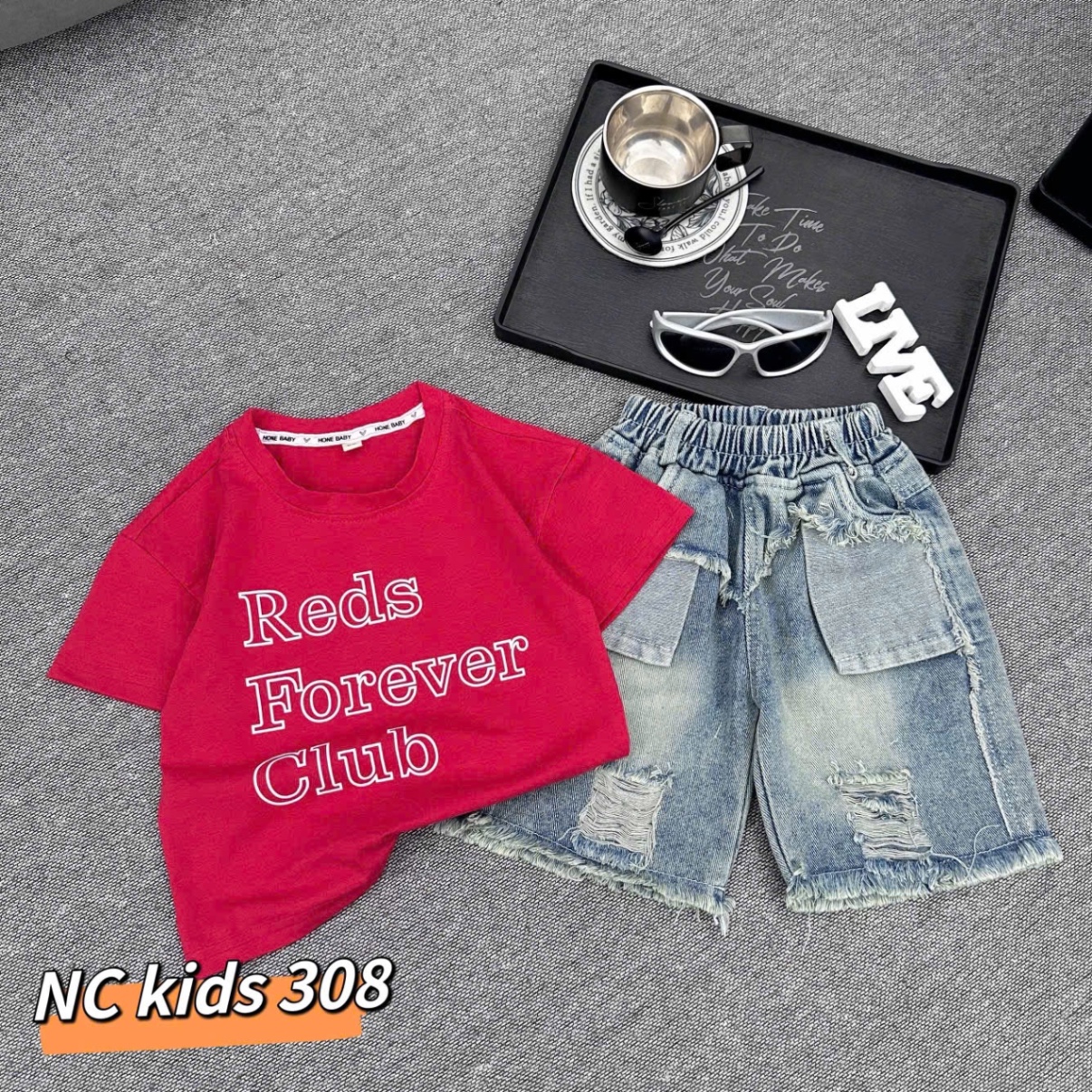 Sét bộ áo forever quần bò rách bé trai