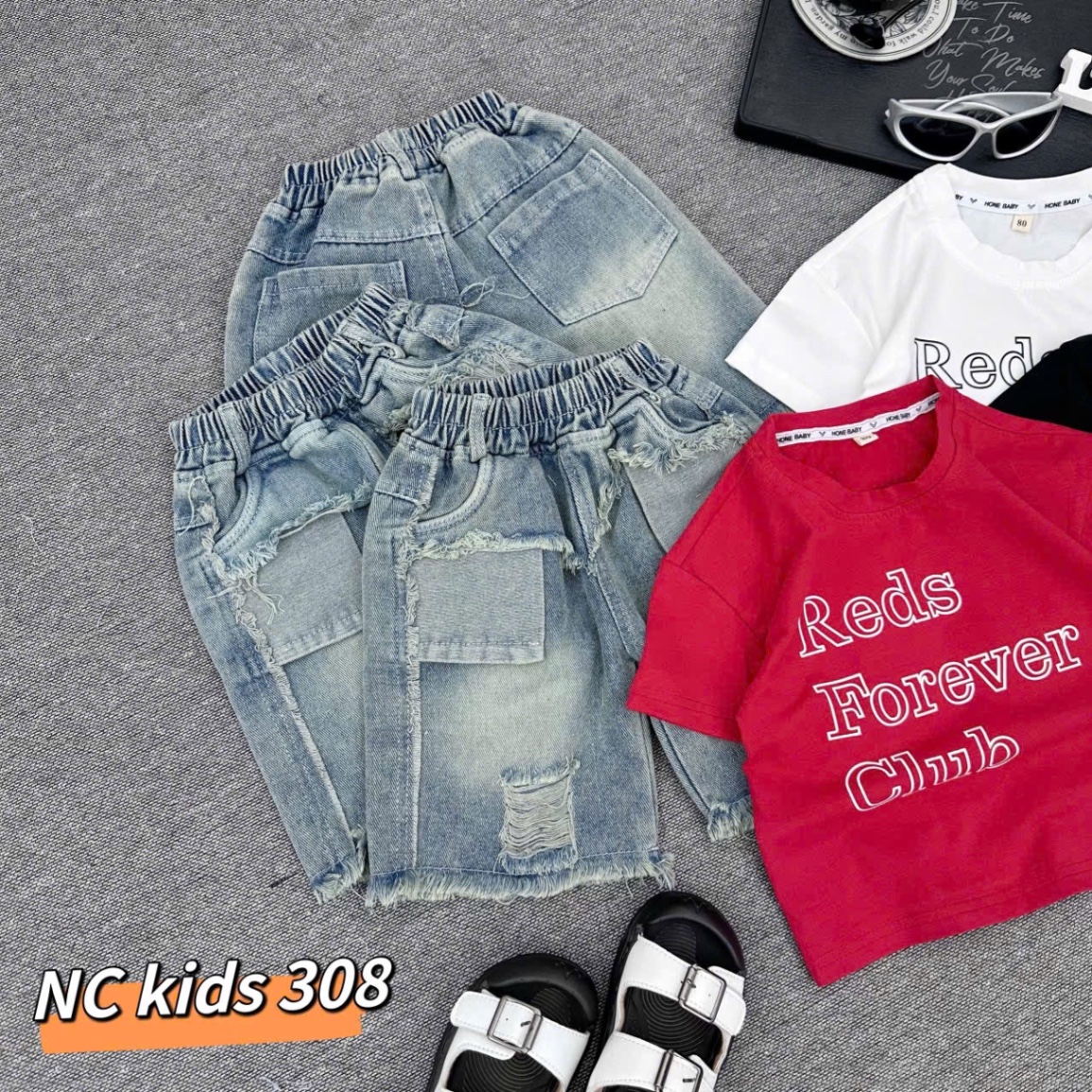Sét bộ áo forever quần bò rách bé trai