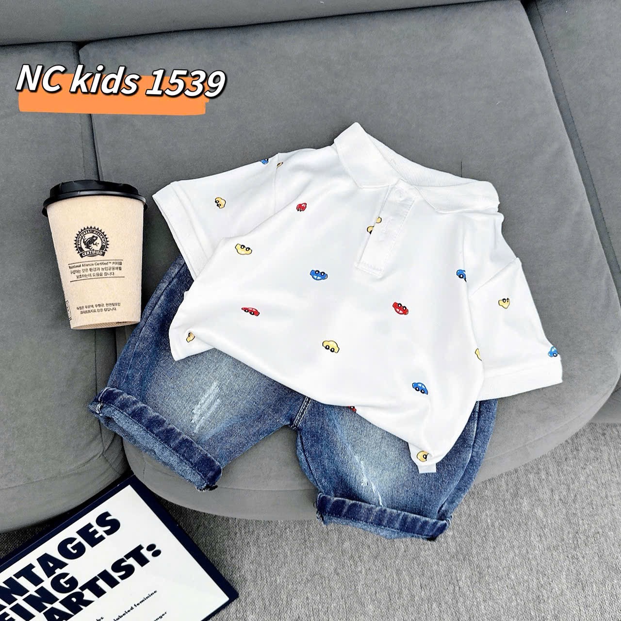 Sét áo trắng oto quần sooc bé trai